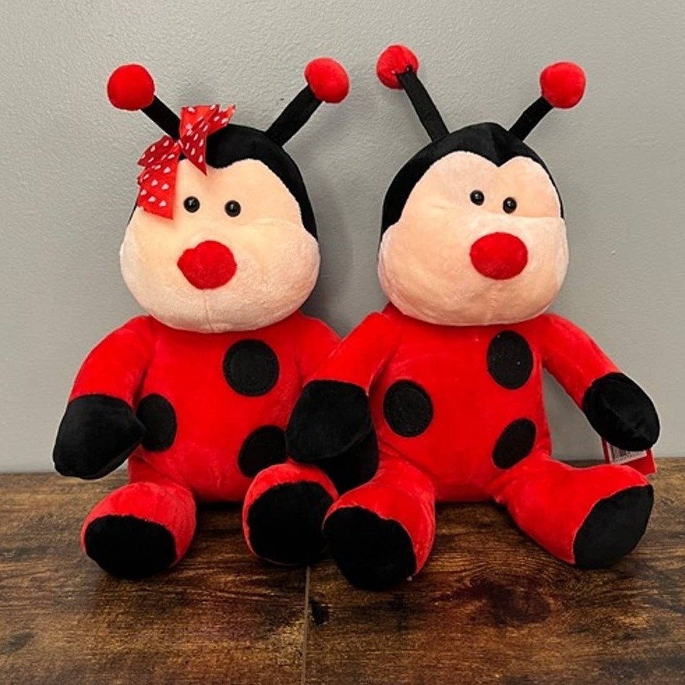 Ms Teddy Bear Inc Ladybug Plush Set of 2 Red Black Stuffed Animal Toy MY8310LB
